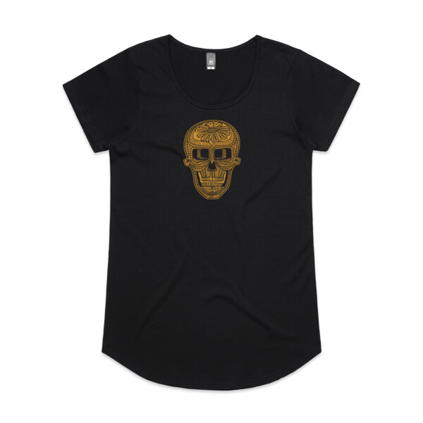 Grateful Skull Gold Scallop neck Womens Thumbnail
